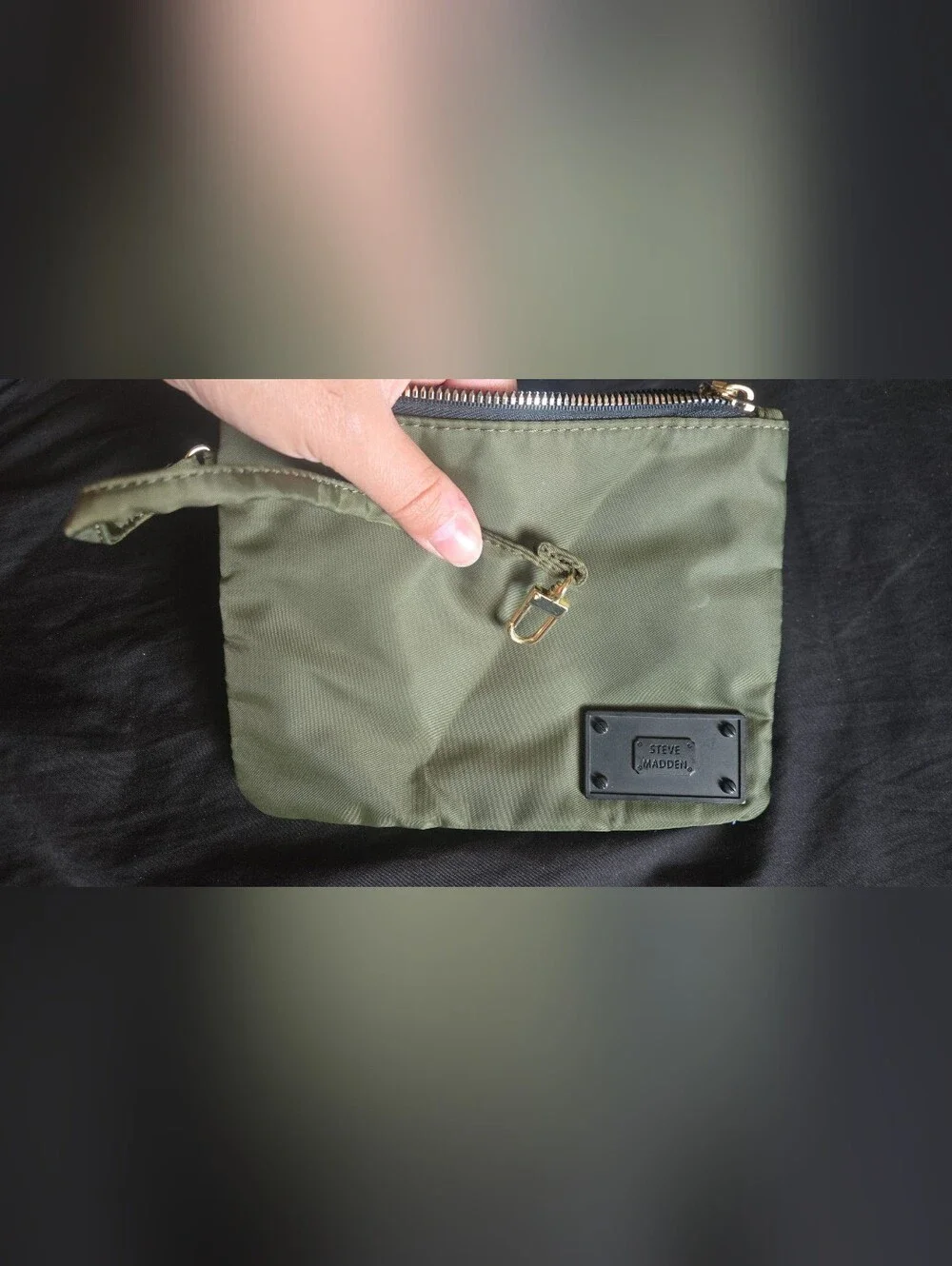 Steve Madden Olive Green Wristlet/Clutch/ Make Up/ Travel Pouch w/ Gold Hardware